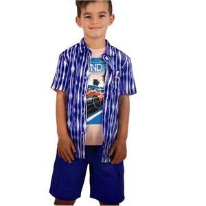 Tommy Bahama 2T Boys Race Car Graphic T Shirt & Striped Button Up Shirt Set NWOT